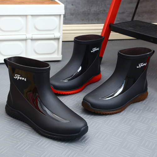 Waterproof drawstring mouth rain boots for men, water shoes, rubber shoes, rain boots, short to medium length, all cowhide sole, anti-slip, waterproof, oilproof, chef shoes