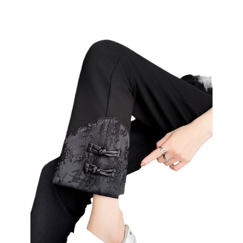 Modern Chinese Style National Wind Straight Leg Pants for Women Spring and Summer Loose Matchable Button Loosely Tied Narrow Version Casual Pants