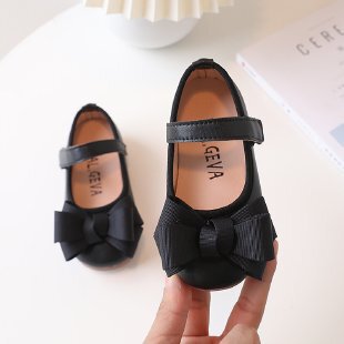 2024 Spring and Autumn New Korean Style Bow Girls Princess Shoes Children's Soft Soled Shallow Mouth Single Shoes Flat Small Leather Shoes