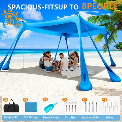 Avtomobil yan çətirləri — canopy outdoor camping portable - octagonal-blue-canopy-with-4-aluminum-poles-uv-protection-300300200