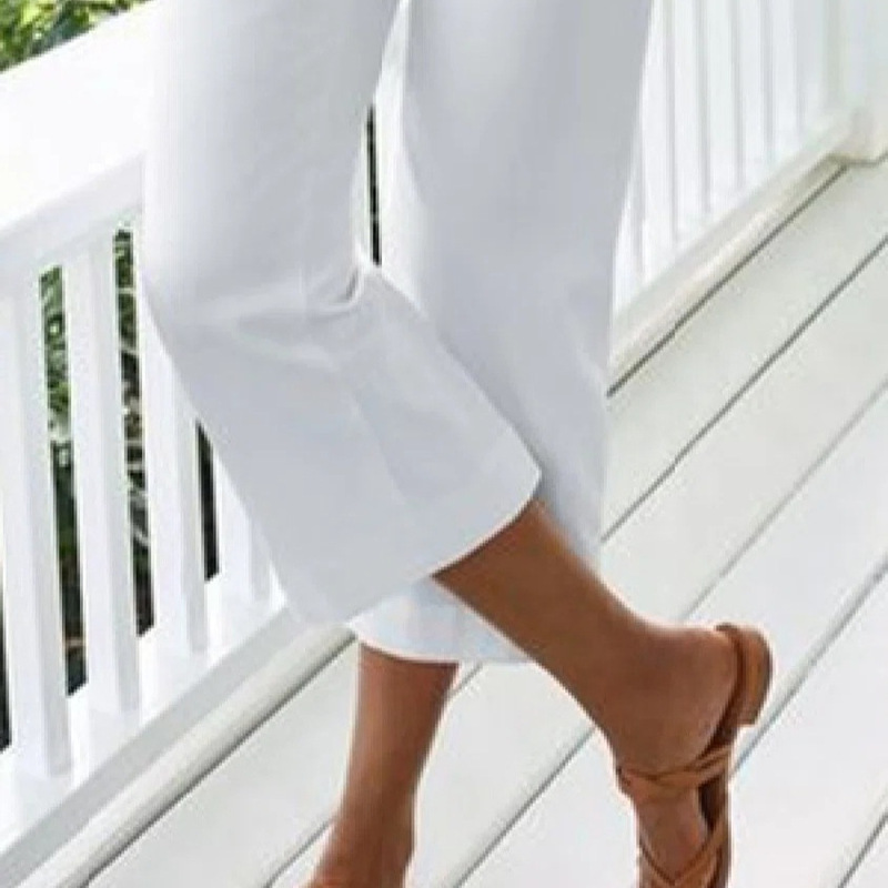 2023 spot new Amazon independent station cross-border bamboo cotton and linen cropped pants elastic waist casual women's pants