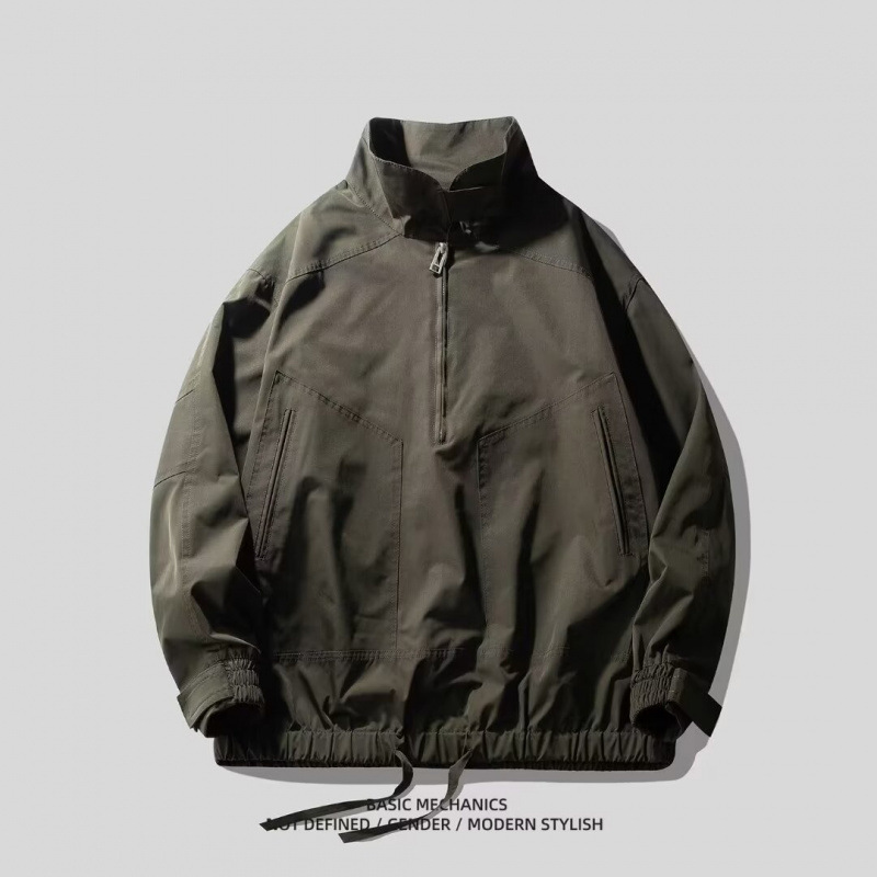 Pilotenjacke Herbst Herren American High Street Funktionaler Sonnenschutz Lose Stehkragen Mantel Top Workwear Style_voghion.com
