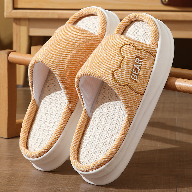 Four-Season Universal Linen Slippers for Women, Breathable, Non-Slip, Thick-Soled, Non-Squeaky, Non-Smelly, Home-Use Men's Cotton and Linen Slippers Wholesale