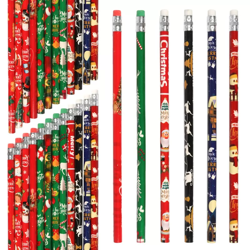 圣诞节系列HB铅笔卡通带橡皮头原木铅笔儿童绘画文具批发彩绘
