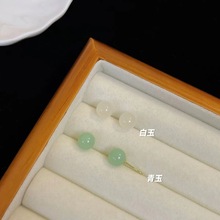 新款S925银针和田玉耳钉女复古小众百搭耳钉小巧可爱8mm青玉耳环