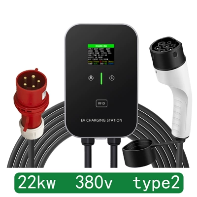 Elektrikli avtomobil şarj cihazları Electric Vehicle Charging Pile TYPE2 - 22kw-european-standard-type2-color-screen-instant-charging-version-no-2-charging-pile-5m-5p-industrial-plug
