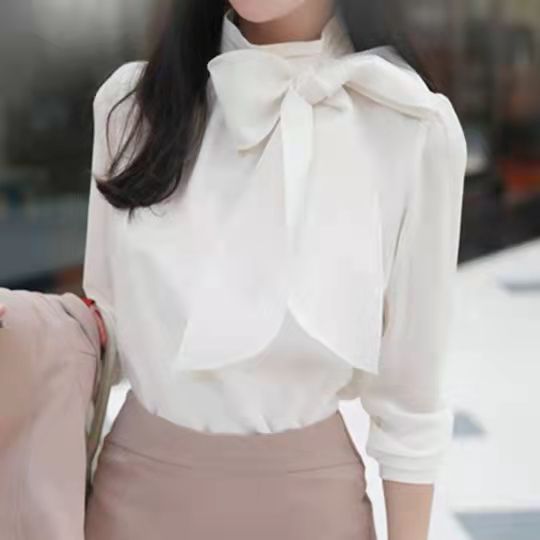 Camicia in chiffon con fiocco maniche lunghe elegante donna_voghion.com