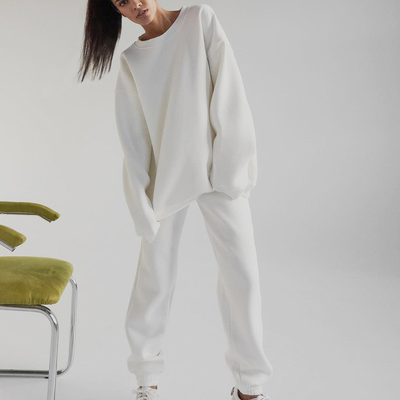 Neues Damen-Sport-Set aus Plüsch, modisches, lässiges, einfarbiges zweiteiliges Set für Frauen_voghion.com