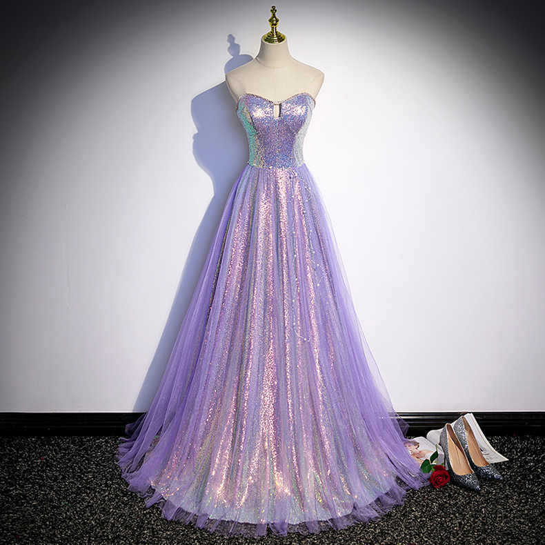 Purple Strapless Evening Dress for Birthday Banquet Party, Long Gown for Student Art Exam, Coming-Of-Age Ceremony, High-End Formal Dress