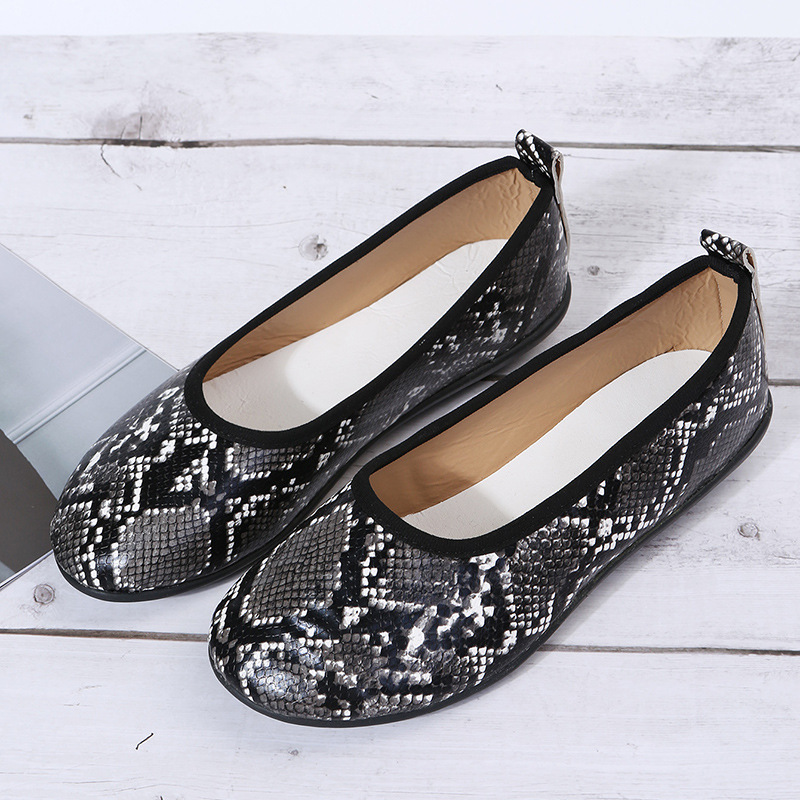 Snake Pattern Round Head Flat Bottom Shoes NSYBJ104643