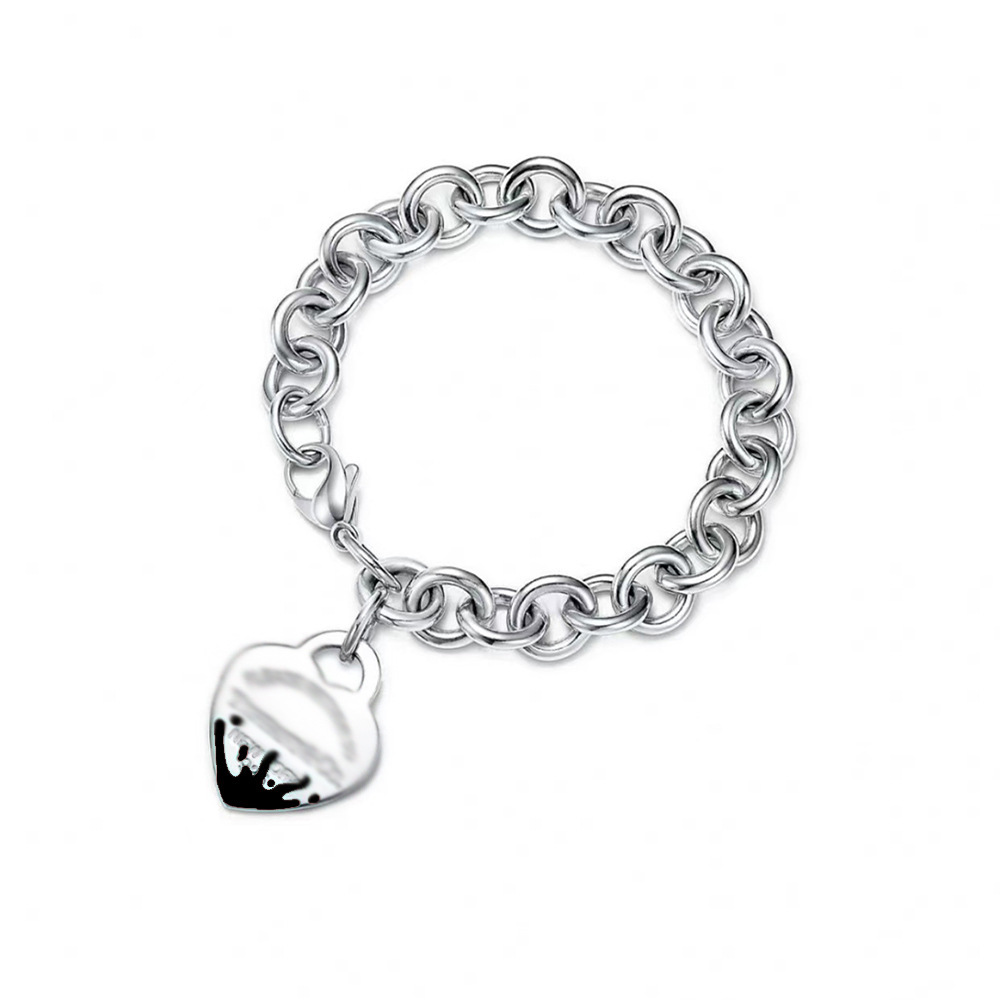 실버 블랙 스플래시 잉크 하트 모양 팔찌