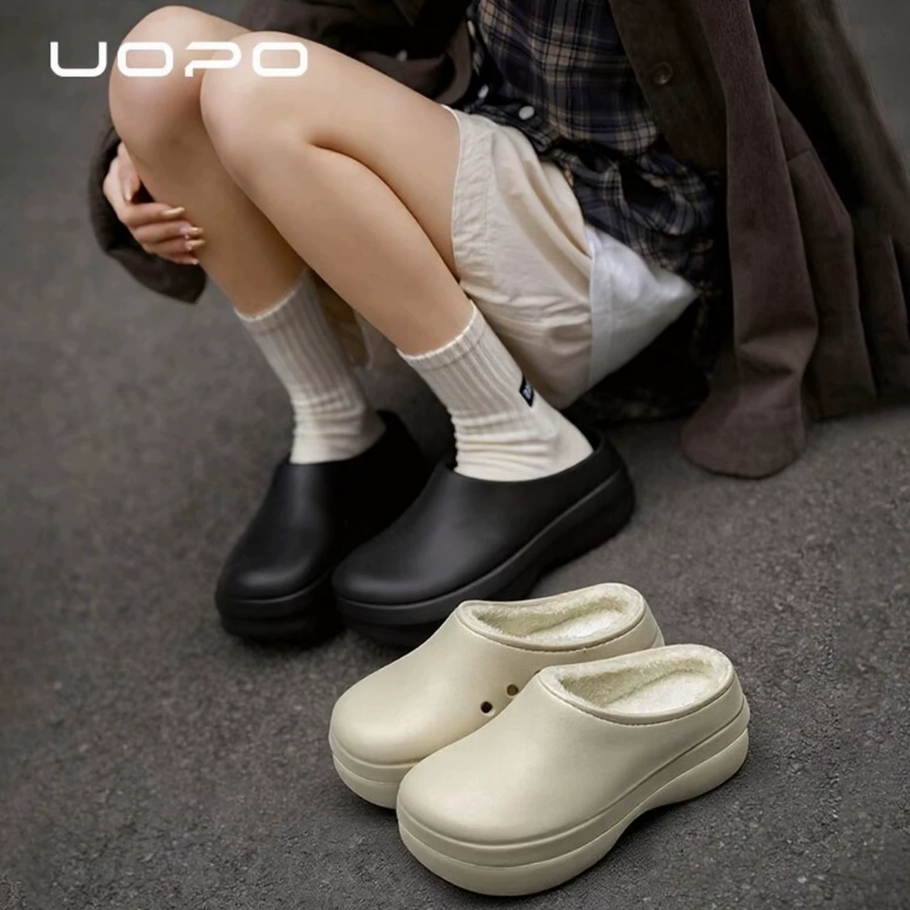 Зимние женские тапочки-мюли нового фасона, на толстой подошве, водонепроницаемые, для улицы и дома, с закрытым носком, хлопковые.