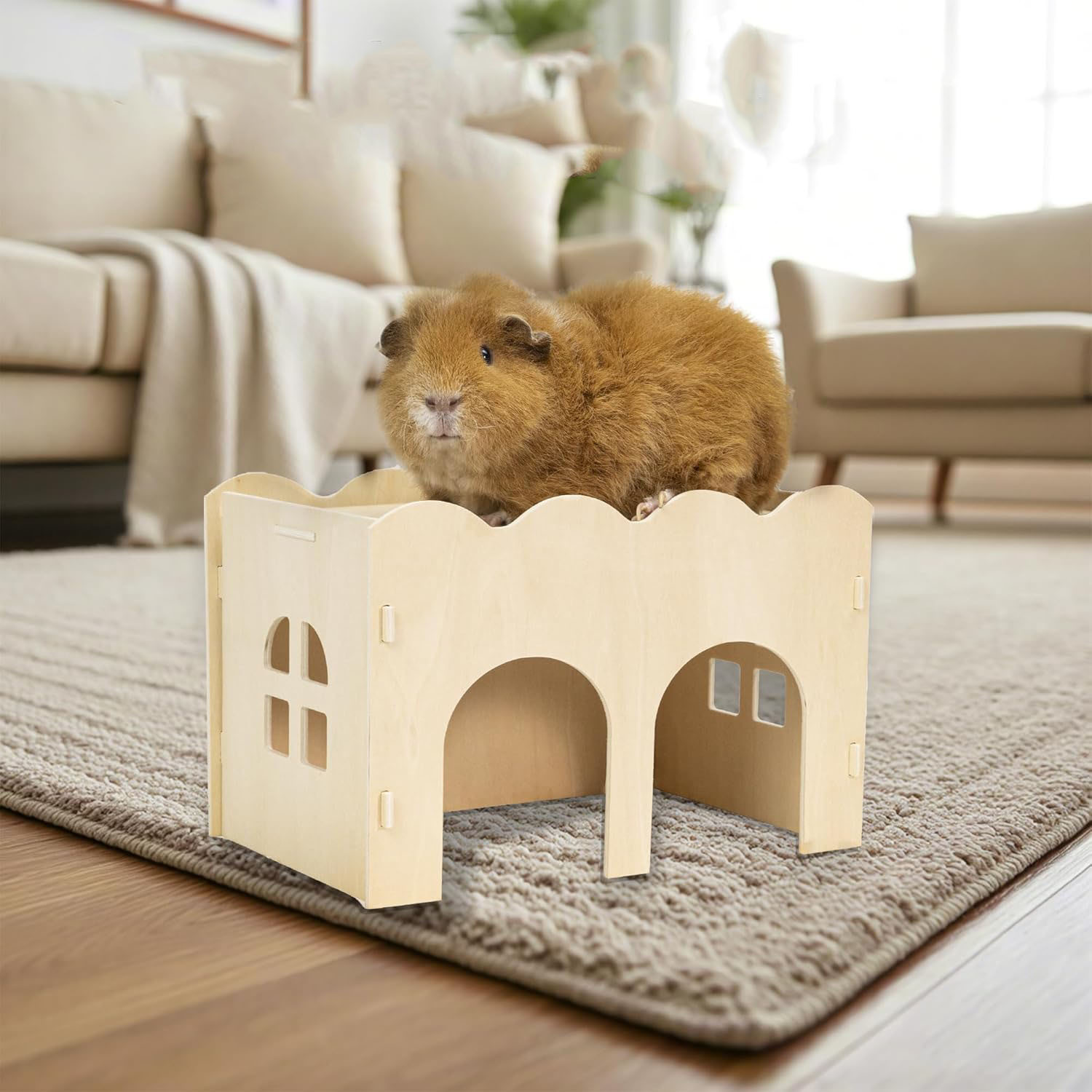 Guinea Pig Hideout, Natural Wooden Chew-Resistant Small Pet Hideaway (Guinea Pig)
