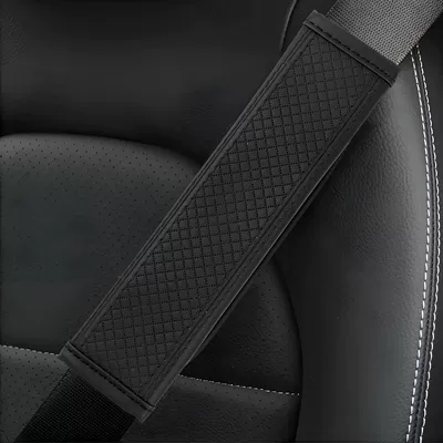 and safe, wholesale, Seat belt shoulder pad - embossed-diamond-pattern-black-with-black-stitching-single-shoulder-pad-23cm