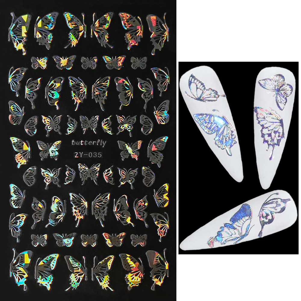Venta caliente transfronteriza de uñas pegatinas de mariposa delgada dorada láser oro y plata mariposa adhesivo autoadhesivo decoración de uñas calcomanías