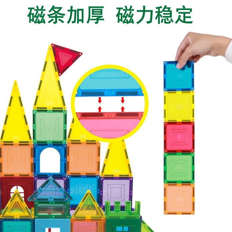 Children's Three-dimensional Building Putable Building Blocks Large Particles Building Houses Assembled Magnetic Toy Set Color Window Magnetic Film