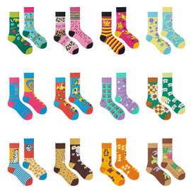 工厂原创设计不对称AB鸳鸯袜INS诸暨棉袜男女款卡通提花潮袜Socks