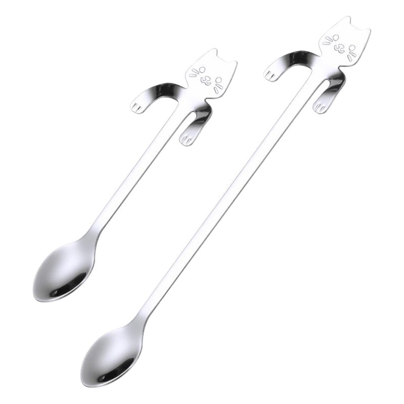 Cuchara de café Linda cuchara de mezcla chapada en oro con logo cuchara de gato de acero inoxidable 304