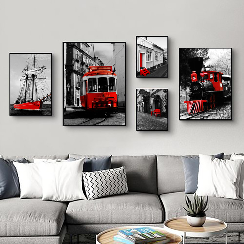 Retro art photography city architecture landscape decorative painting core modern minimalist bus sailing living room canvas painting