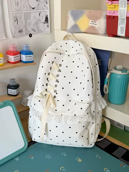 Japanese-style school bag for girls, cute polka dot campus backpack for junior high school students, college-style large-capacity student backpack for classes