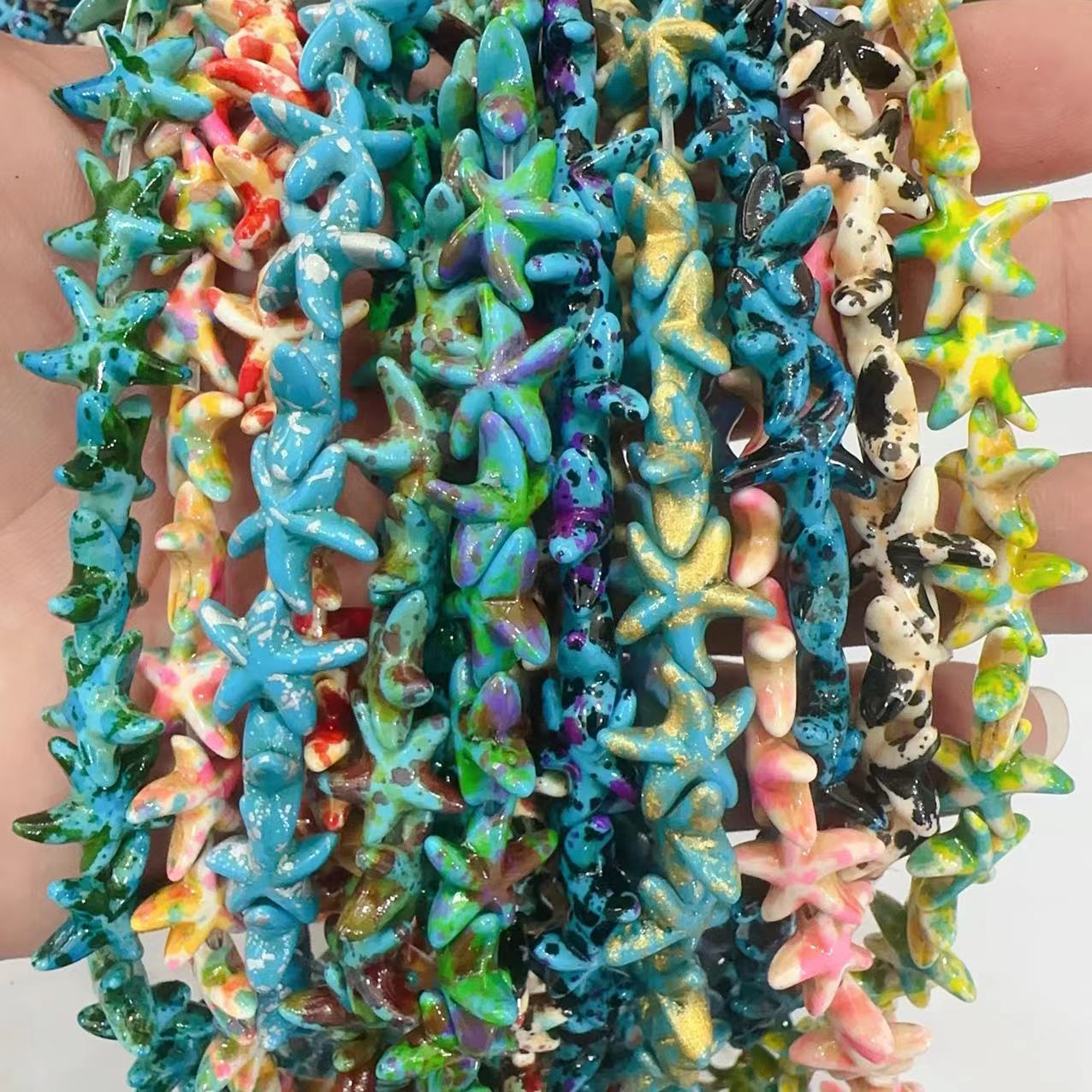 Ventas transfronterizas de coloridas estrellas de mar de piedra de pino cuentas semiacabadas DIY accesorios accesorios materiales de joyería hecha a mano