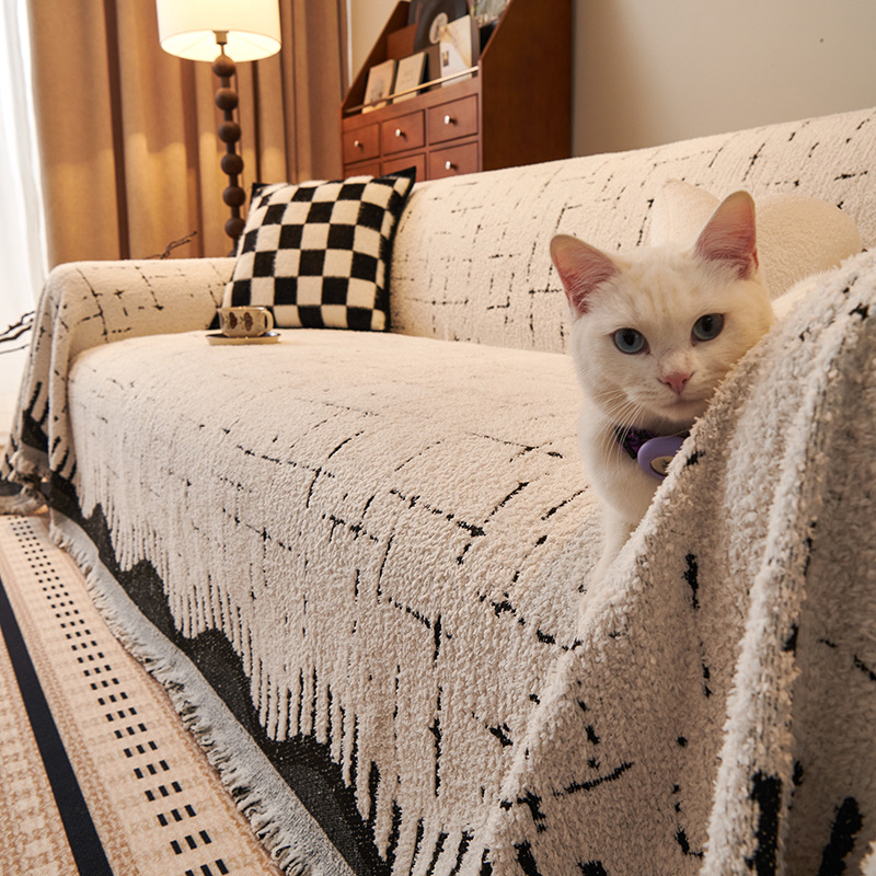 Toalla de sofá de peluche simple soporte de alto nivel sofá cubierta todo incluido toalla de sofá de una sola pieza de cobertura gruesa para el hogar