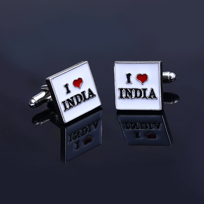 [速卖通外贸新款烤漆袖扣 I love INDIA法式衬衫袖钉cufflinks批发]
