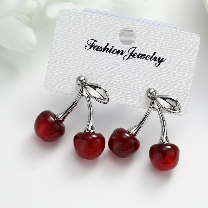 Aretes de cereza roja para mujer – colgante exquisito, fruta de imitación versátil, nuevo estilo