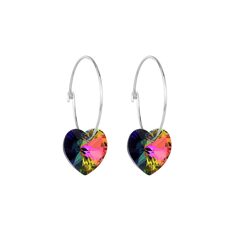 Fashion Heart Shape Sterling Silver Plating Artificial Crystal Earrings 1 Pair