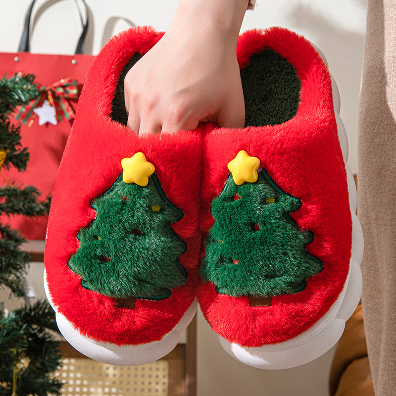 24 Year New Christmas Tree Women's Home Neutral Autumn/Winter Slippers Can Stick Barcodes_voghion.com