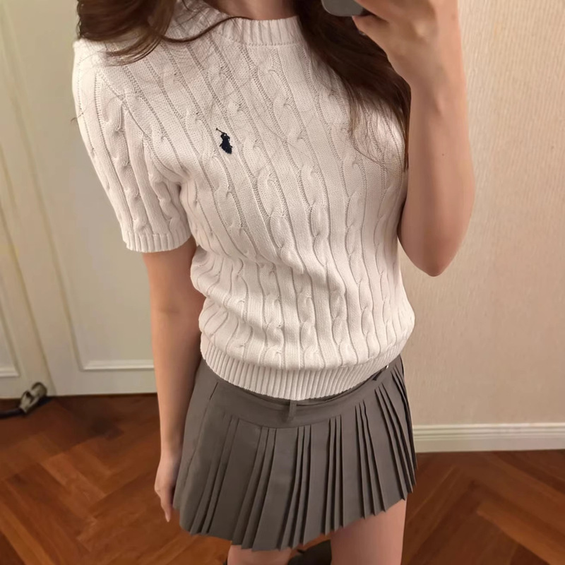 In-Stock Rl Ralph Lauren Cable Knit Sweater Short Sleeve Classic Pony Embroidery Versatile Fashion Crew Neck Pullover Knit Top 26 In-Stock Rl Ralph Lauren Cable Knit Sweater Short Sleeve Classic Pony Embroidery Versatile Fashion Crew Neck Pullover Knit Top 26