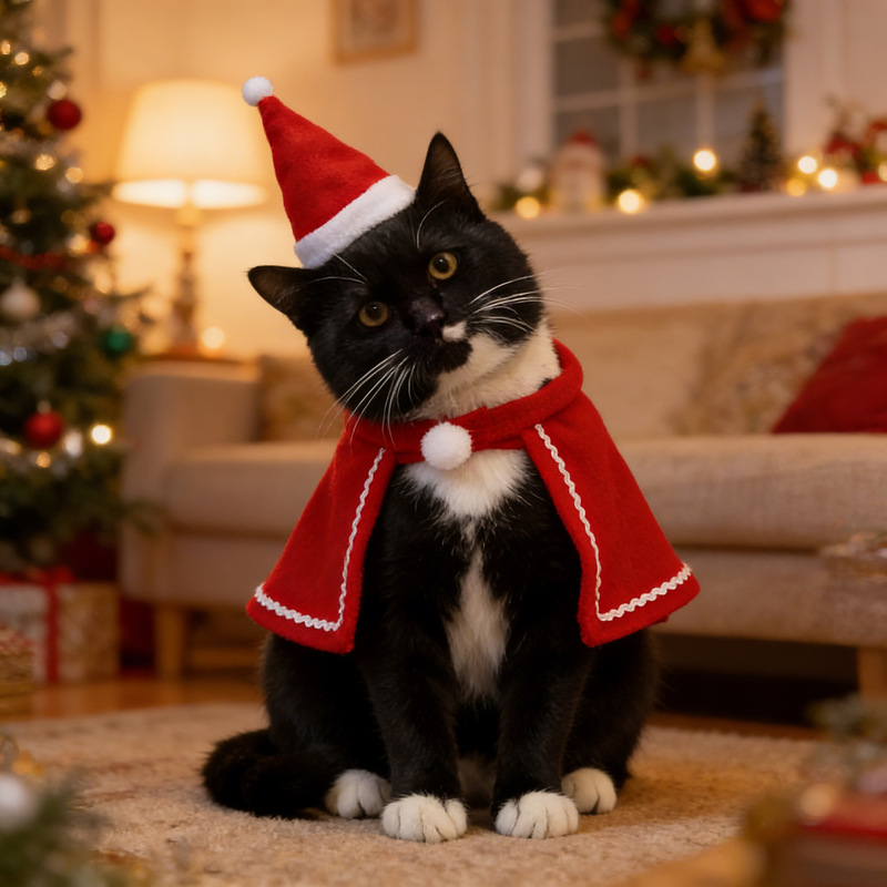Mingguan Pet New Year Festive Cape Christmas Style Cat Cloak Hat Set Small Dog Autumn Winter Warm Shawl Mingguan Pet New Year Festive Cape Christmas Style Cat Cloak Hat Set Small Dog Autumn Winter Warm Shawl