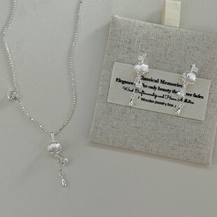 S925 sterling silver brushed diamond water drop orchid of the valley pendant necklace women's retro style high-end jewelry set wholesale