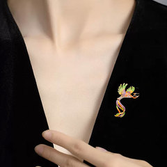 中國風復古琺瑯胸針彩鳳凰輕奢胸花女別針西服外套高檔配飾防走光