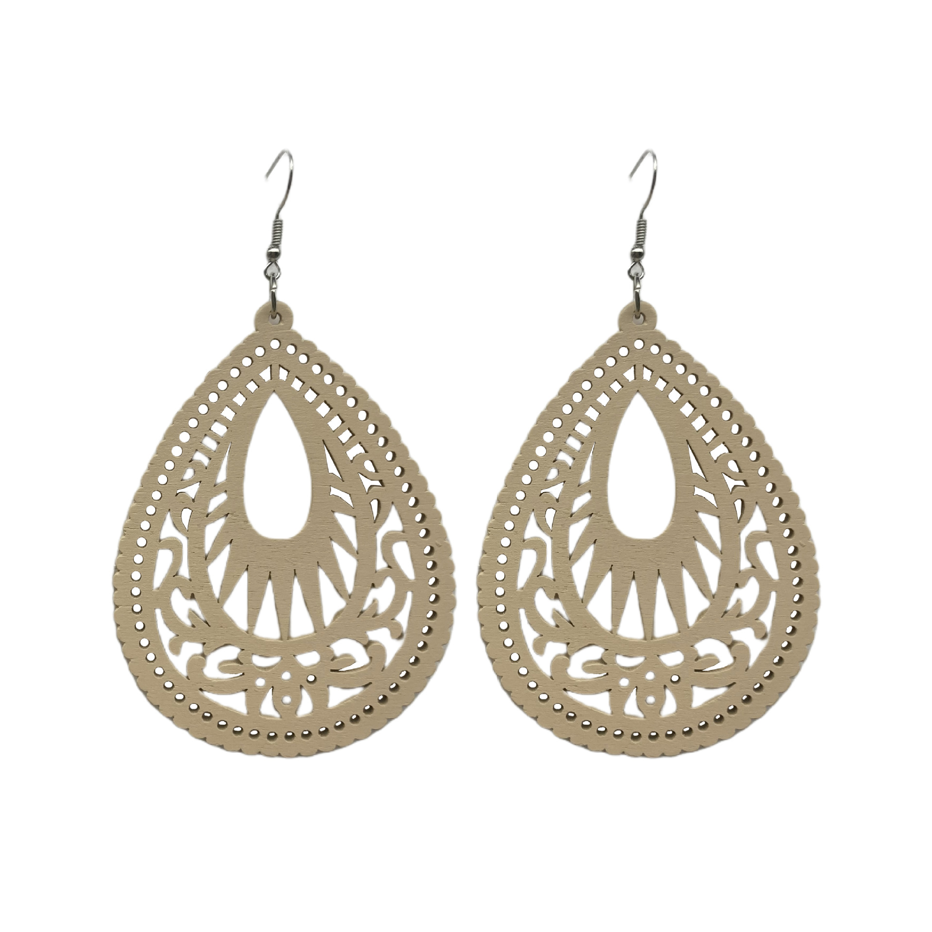 1 Pair Casual Ethnic Style Water Droplets Stoving Varnish Hollow Out Wood Drop Earrings display picture 5