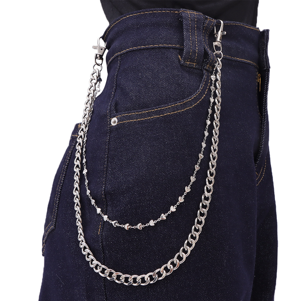 High-End Men's Fashion Handmade Cross Heart Double Layer Pants Chain Versatile Accessory_voghion.com