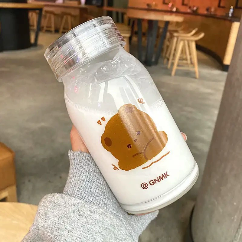 Красивый Bear Glass водяная бутылка, 450 мл толченое стекло чашка, Cartoon в стиле Ins