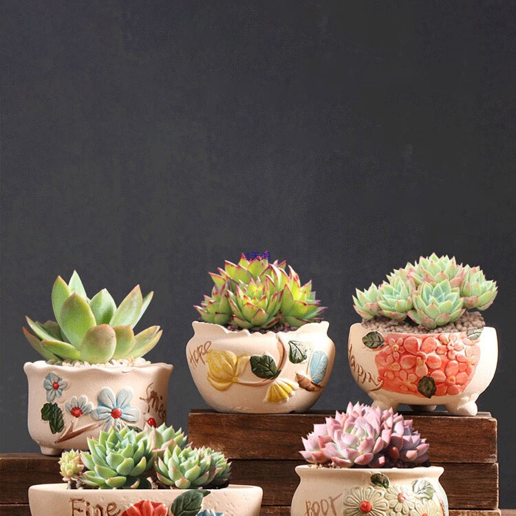 Succulent Flower Pots Ceramic Household Green Plants Stoneware Breathable Root Control Pottery Pots Large and Small Clay Pots Flower Trays