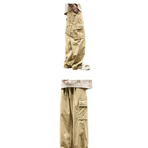 Summer thin quick-drying casual pants for men and women's fashion brand high-street handsome loose straight multi-pocket functional overalls