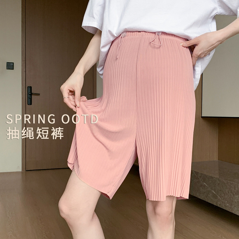Five-Point Pants Maternity Shorts Women's Summer Outer Wear Large Size Thin Maternity Pants Without Belly Support Pleated Wide-Leg Pants Five-Point Pants Maternity Shorts Women's Summer Outer Wear Large Size Thin Maternity Pants Without Belly Support Pleated Wide-Leg Pants