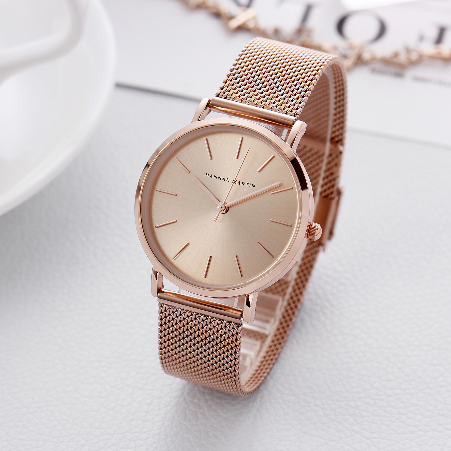 Japanese movement woven mesh belt waterproof quartz 36mm simple large three needle dw women's watch_voghion.com