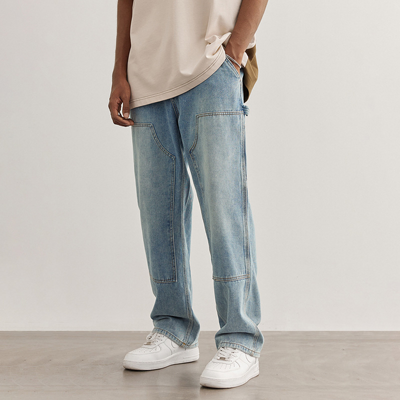 2023 new national fashion vintage washed B0 style loose jeans American logging daddy pants