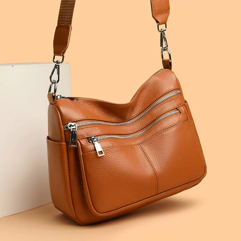 跨境真皮女包批发2025新款大容量单肩斜挎包头层牛皮多隔层妈妈包