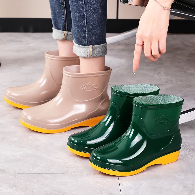 Cuatro estaciones zapatos de lluvia de cañón corto para mujeres zapatos de lluvia calientes para adultos con veludo impermeable antiderrapante cocina de moda zapatos de agua botas de agua al por mayor image 5