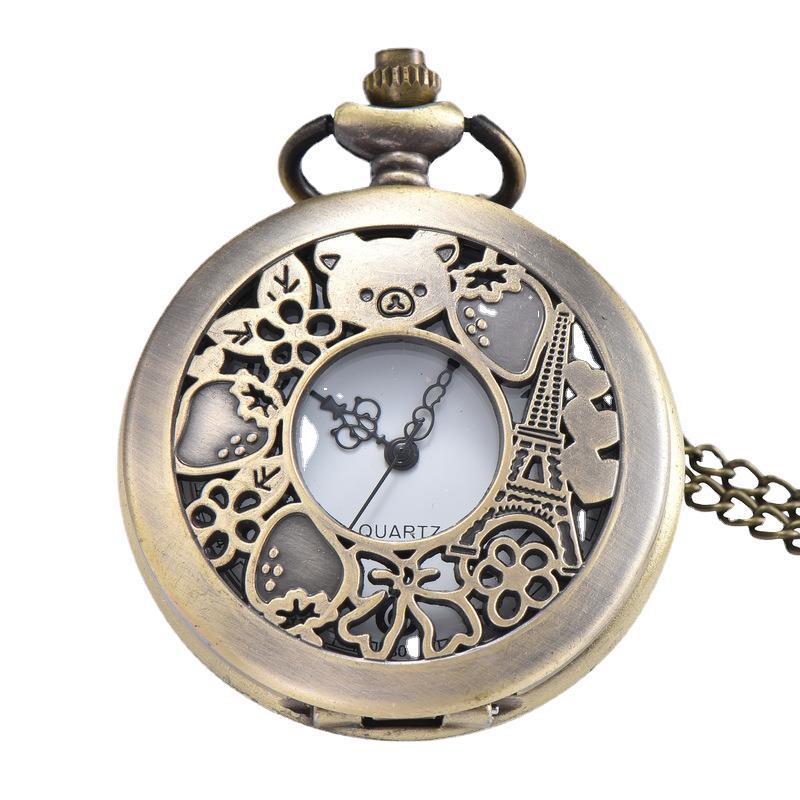 Foreign Hot Selling Alice in Wonderland Retro Large Pocket Watch Anime Watch Female Cartoon Flip Bear