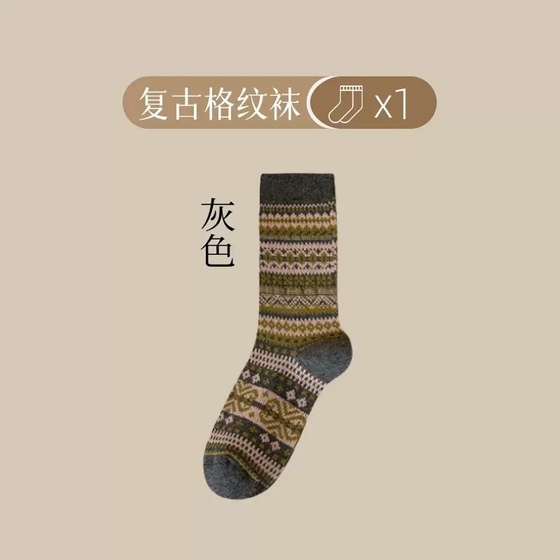 外贸跨境袜子代发女秋冬季堆堆袜日系复古中筒长袜民族风美拉德色|undefined