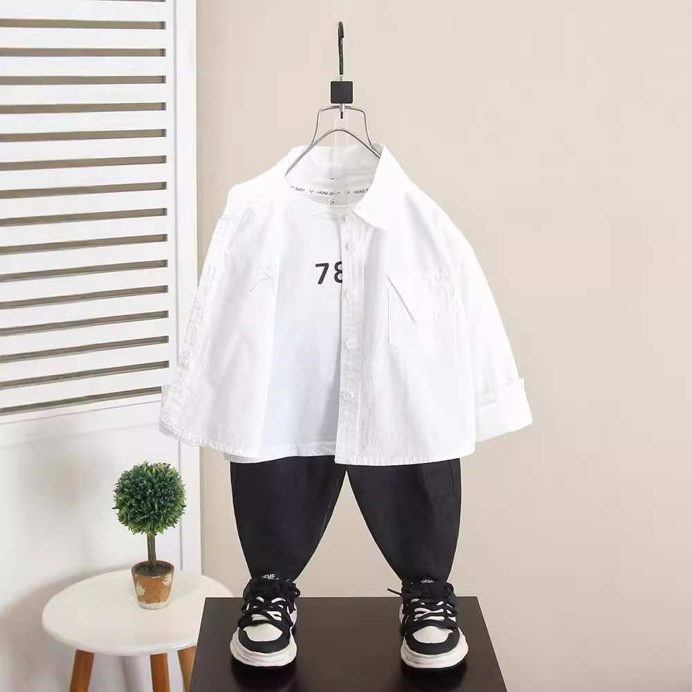 6267 Camisa de manga larga de otoño para niños 2025 Nuevo estilo de primavera y otoño para niños Camisa de estilo occidental Chaqueta de otoño para niños