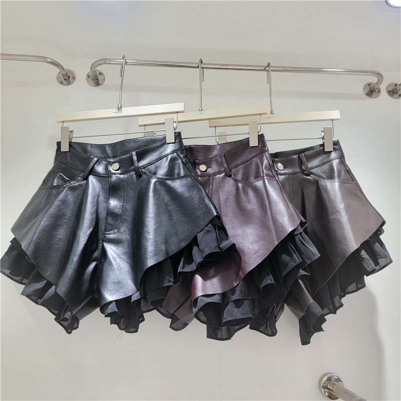 Pantalones Cortos de Cuero PU de Cintura Alta