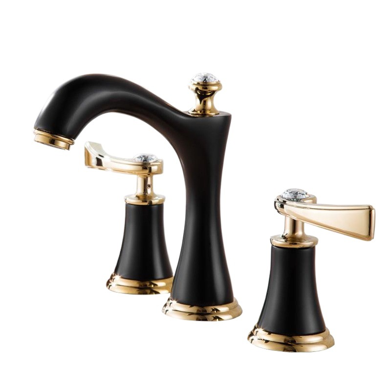 Gabinete de baño de cobre de estilo europeo de tres agujeros de 8 pulgadas grifo de lavabo grifo dividido de tres piezas de titanio grifo caliente y frío