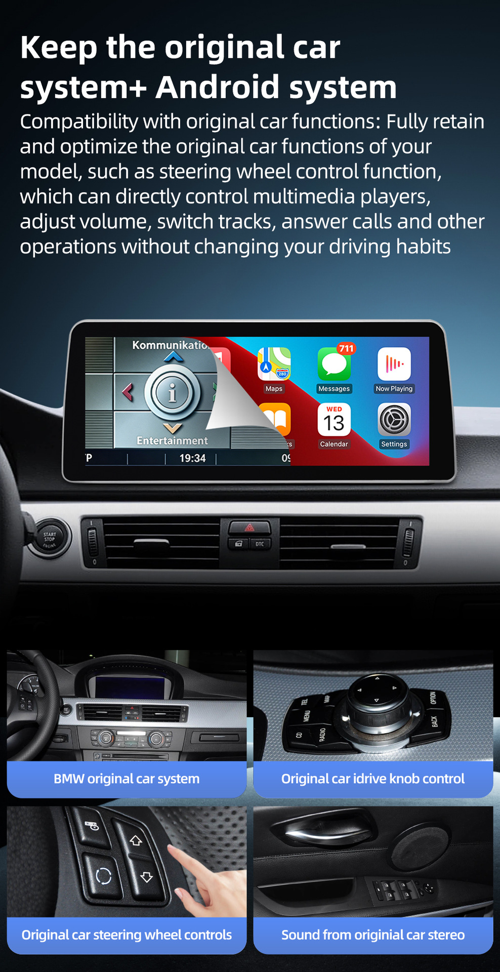Car Navigation Large Screen Suitable for Bmw 3 Series E90 E91 E92 E93 2005-2012 Bluetooth Carplay